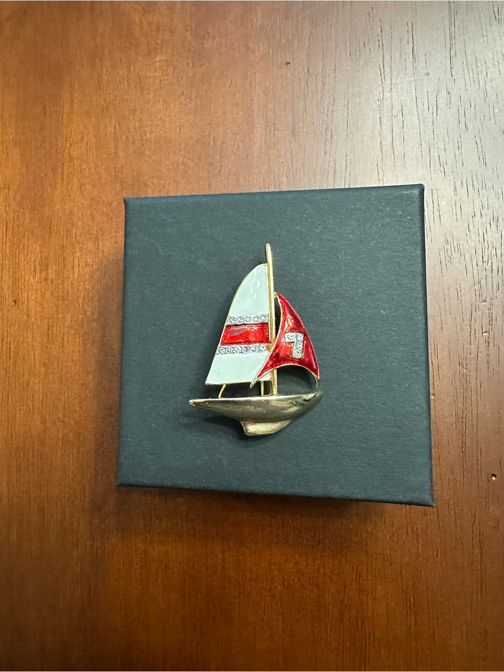 Vintage Gold-Tone Sailboat Enamel Brooch